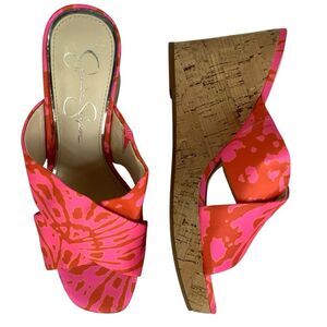 Jessica Simpson Seena Wedge Neon Pink Combo Women’s Sandal Tropical Size 8M